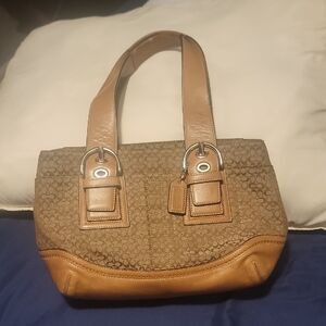Coach Tan and Brown Signature Shoulder Bag